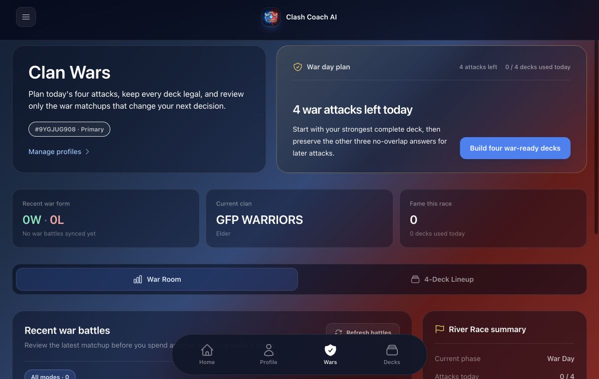 Clan Wars workspace from Clash Coach Ai