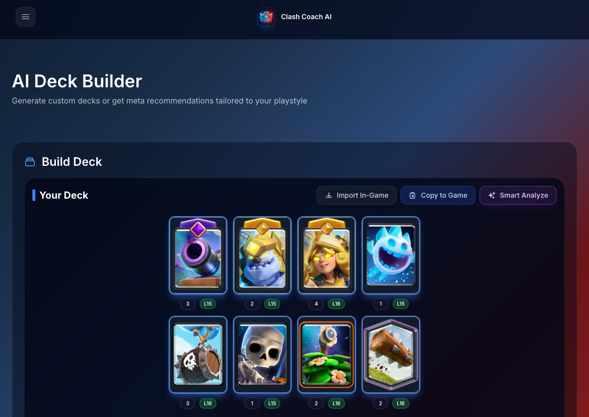 Clash Royale Deck Help: Builder, Analyzer, Upgrades