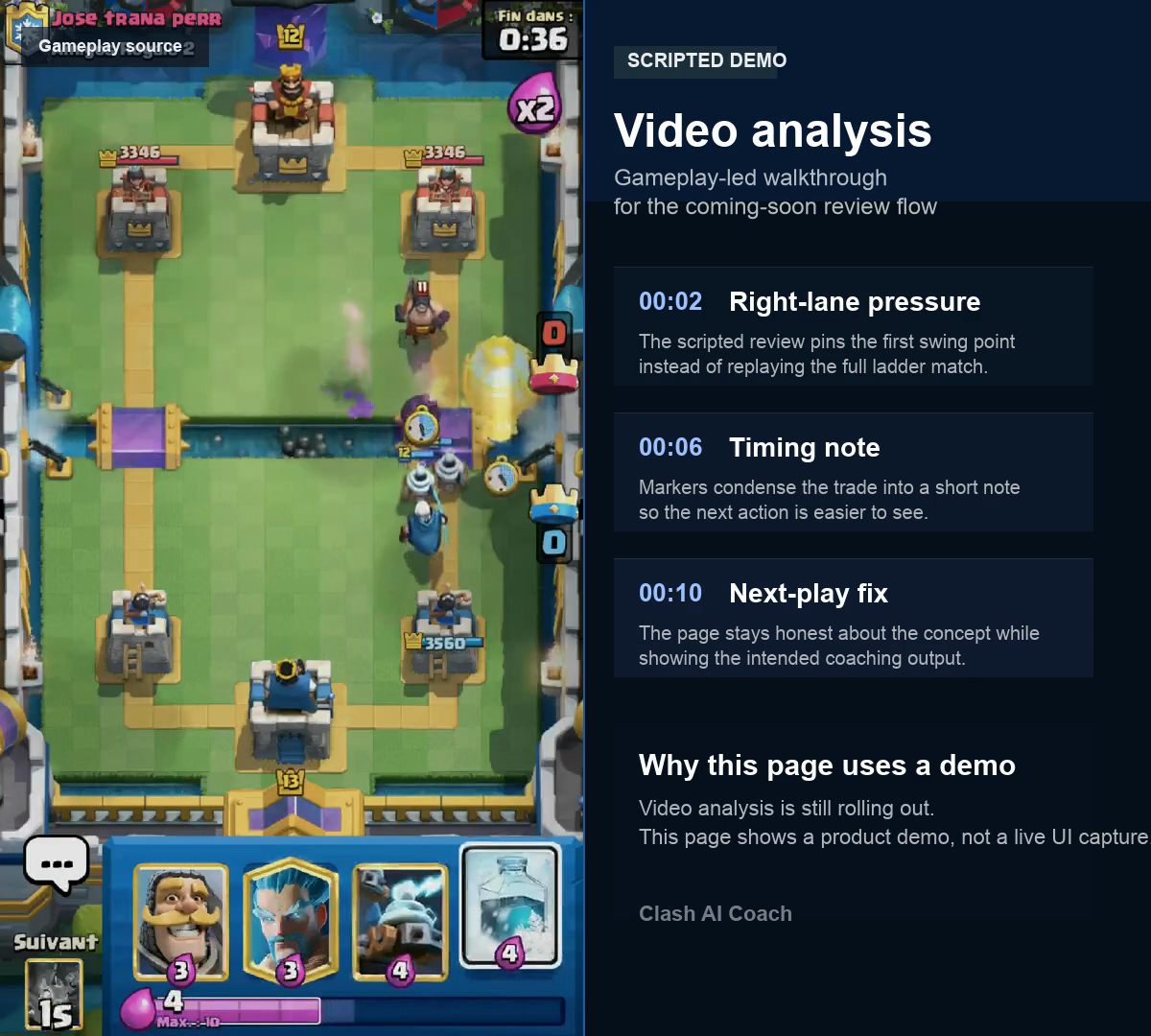 Scripted gameplay walkthrough for Clash Coach Ai video analysis